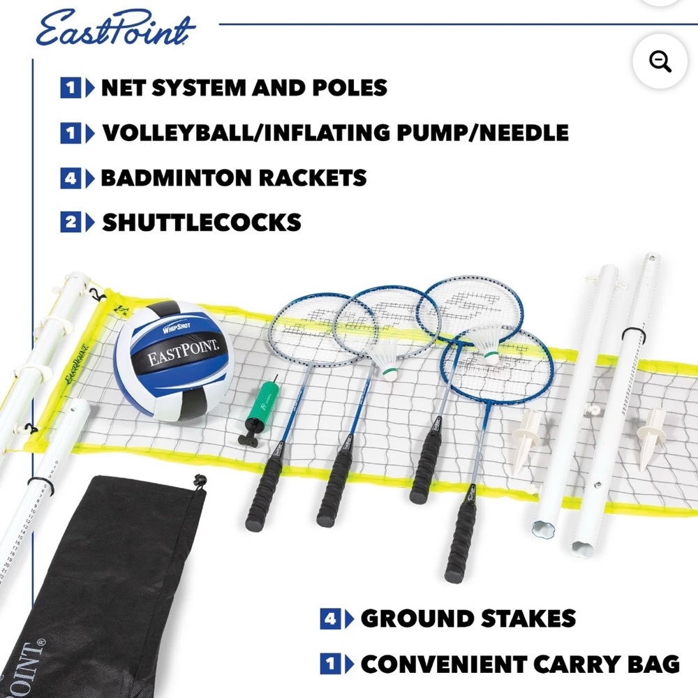 Volleyball and Badminton Set - Adjustable Height Net w/ All Accessories